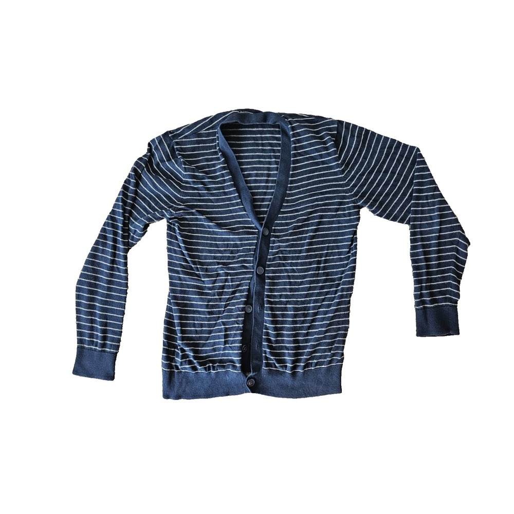 Old Navy Cardigan Sweater Navy Blue Button‎ White Stripe Small Nautical Preppy